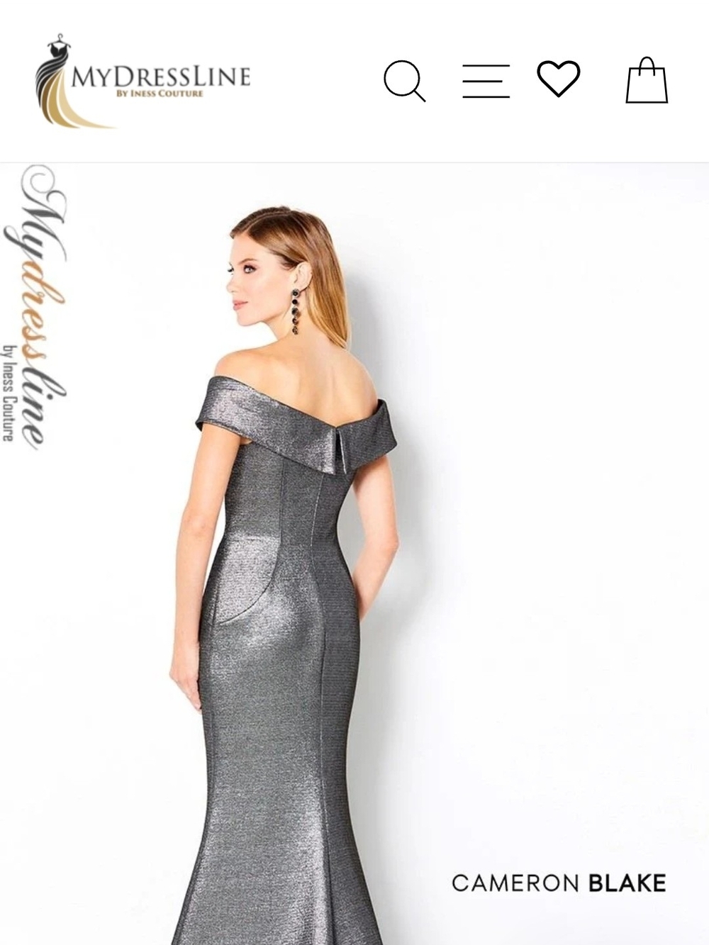Cameron Blake Off-Shoulder Metallic Gray Midi Dress